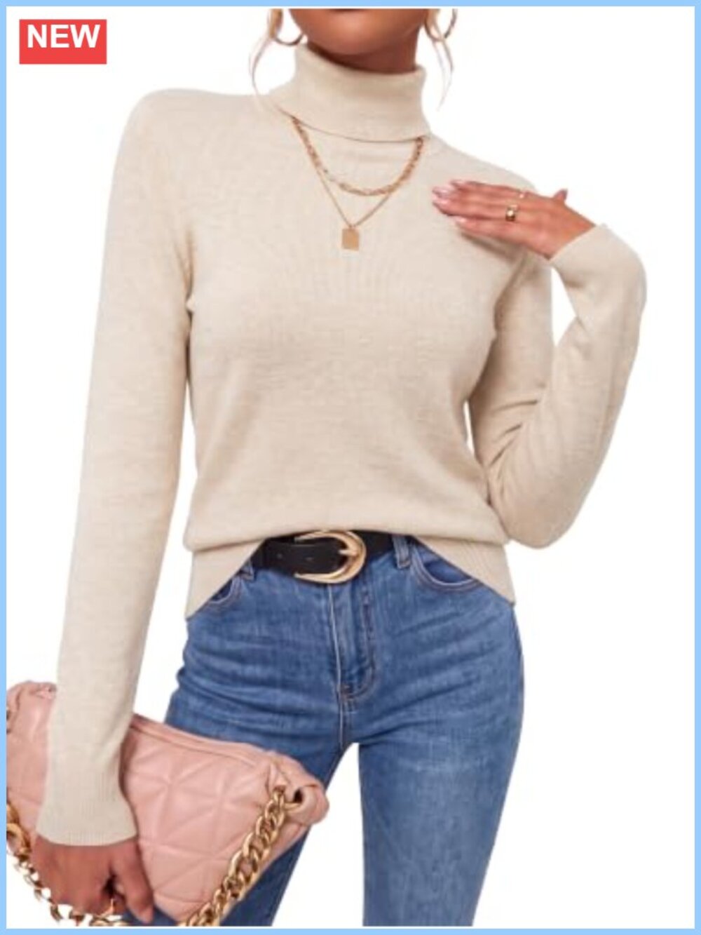 Wool Blend Turtleneck Sweater Long Sleeve Pullover Business Casual Top